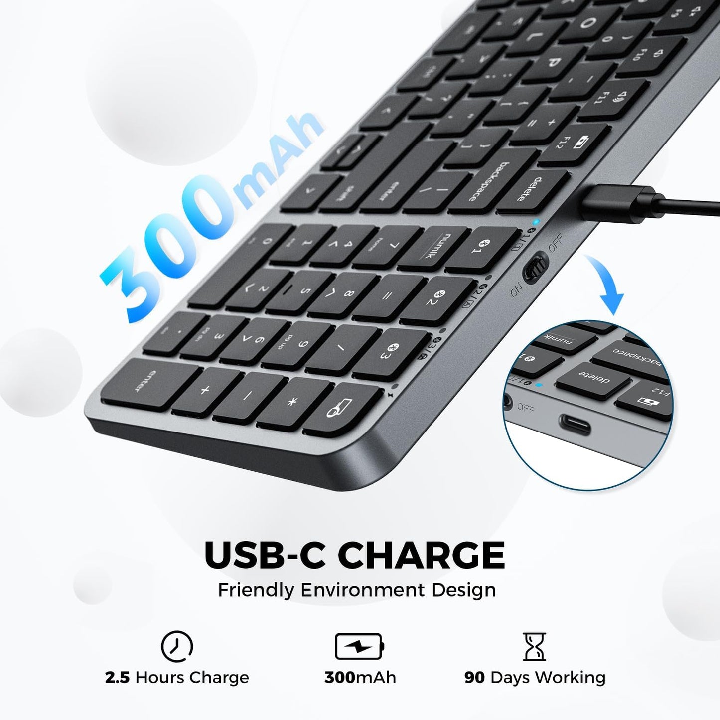 Tastatura Bluetooth iClever BK20, Dimensiune Compacta, Fara Fir, Multi Dispozitive, USB-C, Culoarea Negru