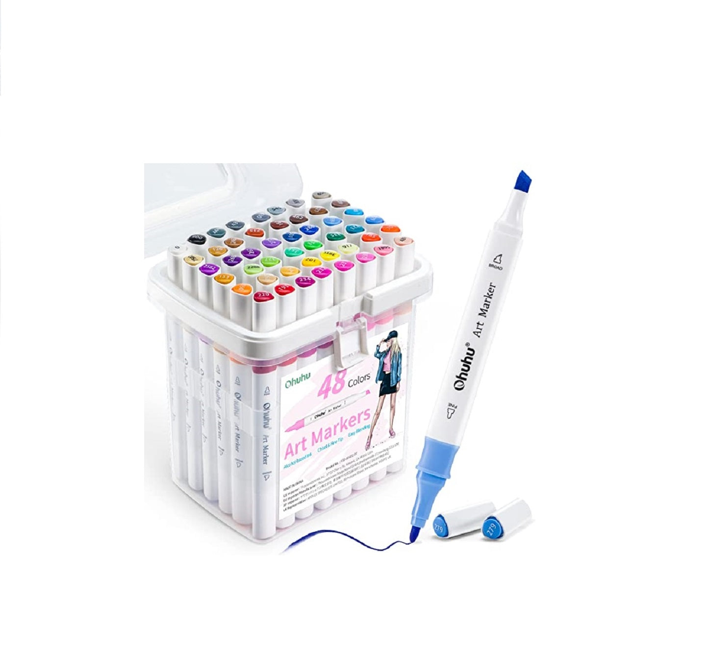 Ohuhu Set 48 Markere, Baza Alcool, Dual Tips Chisel&Fine, Multicolor Y30-80401-07