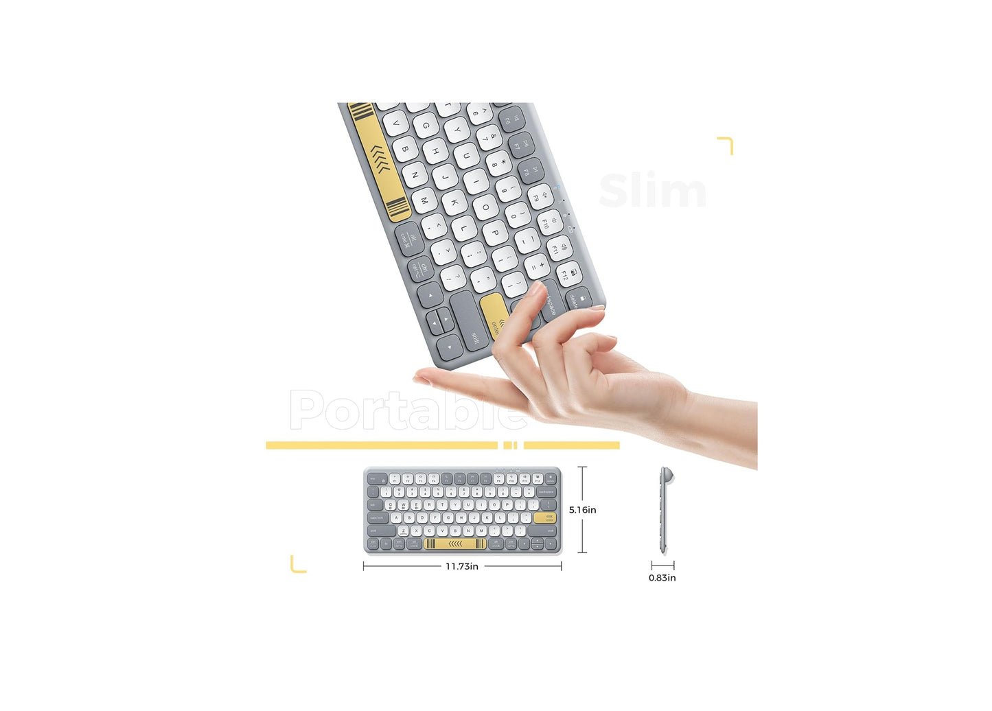 Tastatură iClever BK50, Bluetooth 5.1, USB-C, Compactă, Portabilă, Culori Vibrante, Tastare Silențioasă, Sincronizare Pana La 3 Dispozitive, Compatibilă Cu Tabletă, iPad, iPhone, Windows