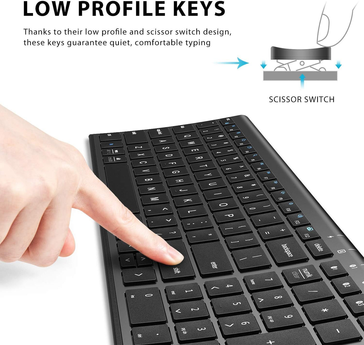 Tastatura Bluetooth 5.1 iClever IC-BK10, Fara Fir, Ultra Subtire, Reincarcabila, Multi Dispozitive, 99 Taste, USB-C, Design Ergonomic, Culoare Negru