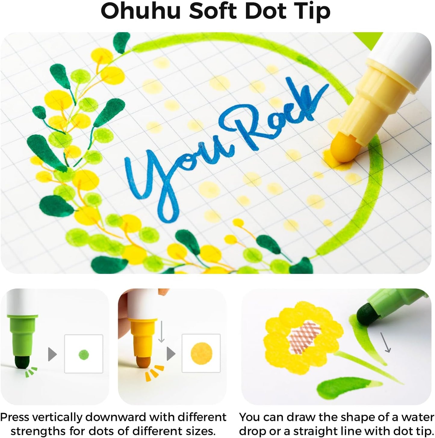 Ohuhu Kumimi, Set 24 Markere, Varf Dublu Brush & Dot, Bază Apă, Non-Toxic, Fara Acid, Multicolor Y30-80601-10