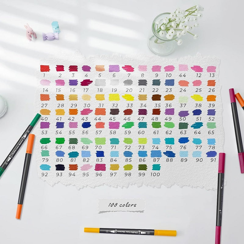 Ohuhu Maui Series Set 100 Markere, Baza Apa, Dual Tips Brush&Fineliner, Multicolor Y30-80600-39