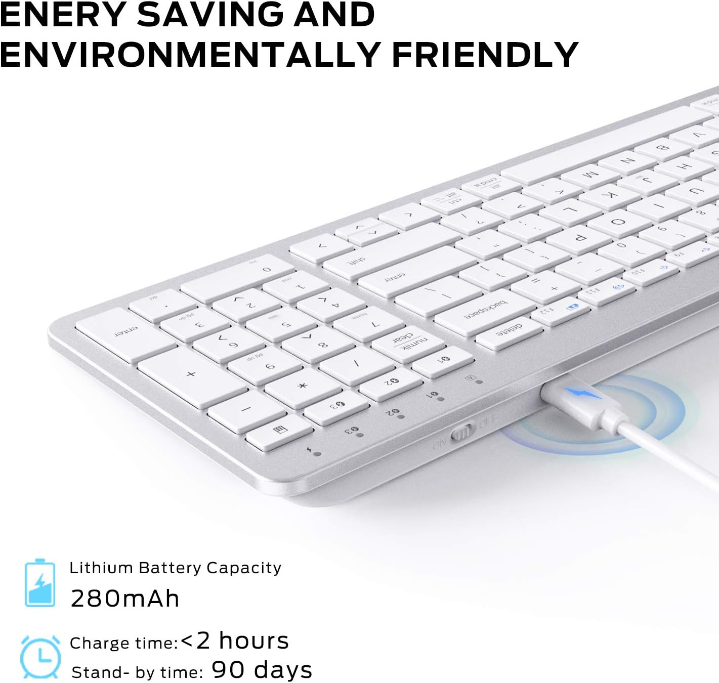 Tastatura iClever BKA26S, Bluetooth 5.1, Reincarcabila, Multi Dispozitive, Design Ergonomic, Conexiune Stabila, Incarcare Rapida, Argintiu