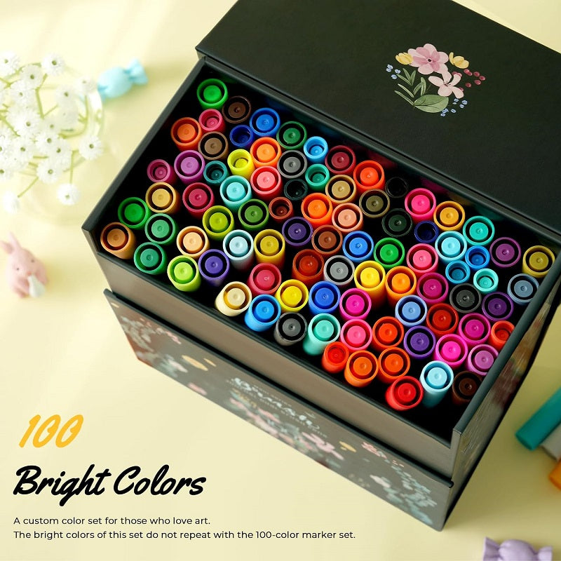 Ohuhu Maui Series Set 100 Markere, Baza Apa, Dual Tips Brush&Fineliner, Multicolor Y30-80600-39