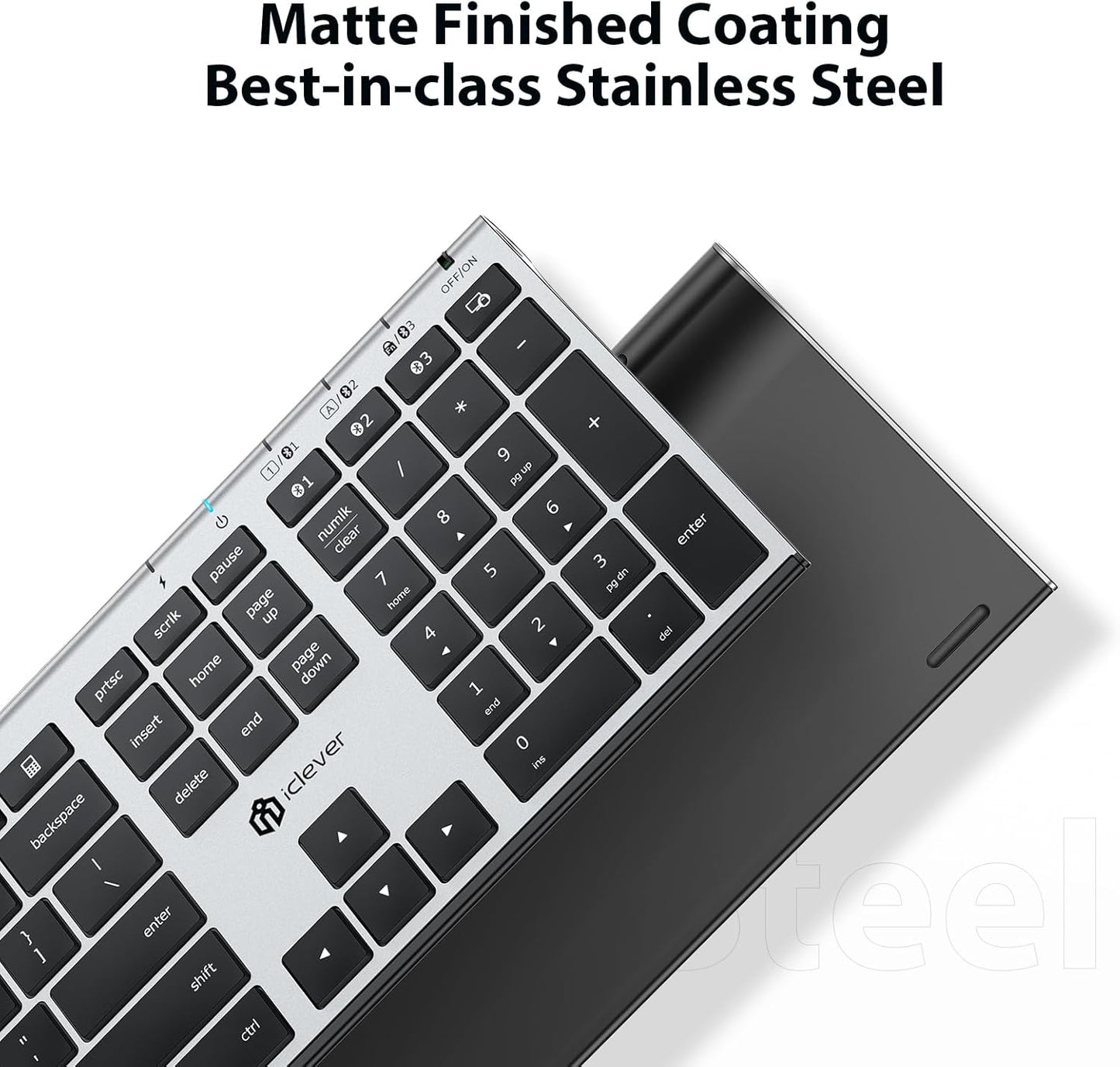 Tastatură Si Mouse iClever BK23, Bluetooth 5.1, Fără Fir, Reîncărcabilă USB-C, Cu Tastatură Numerică, Ultra-Subțire, Asociere Pana La Trei Dispozitive, Clic Silentios, Multi-OS