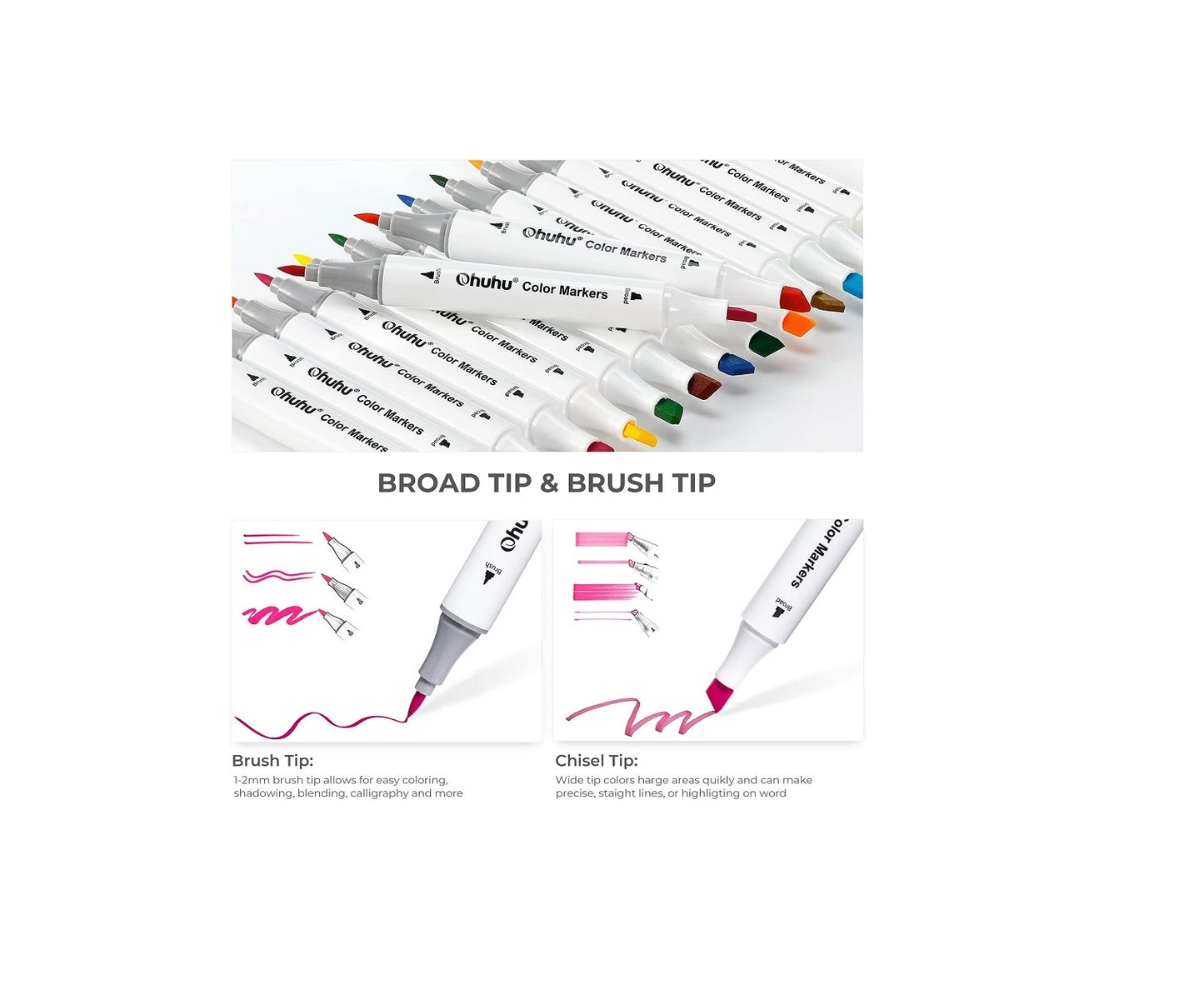 Ohuhu Set 60 Markere, Baza Apa Brush&Chisel Y30-80600-43