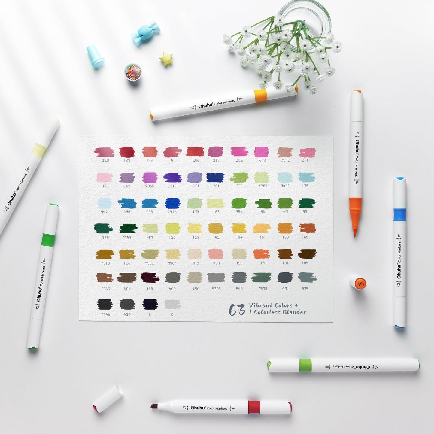 Ohuhu Set 64 De Markere Pentru Cărți De Colorat, Varf Dublu Chisel & Brush, Baza Apa, Non Toxic, Multicolor Y30-80600-56