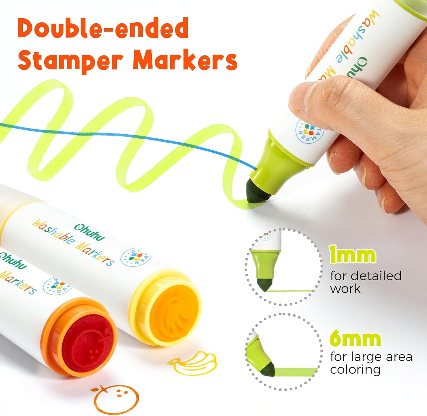 Ohuhu Kainani Set 12 Markere Lavabile Stamper, Varf Dublu, Bază Apă, Multicolor Y30-80601-36