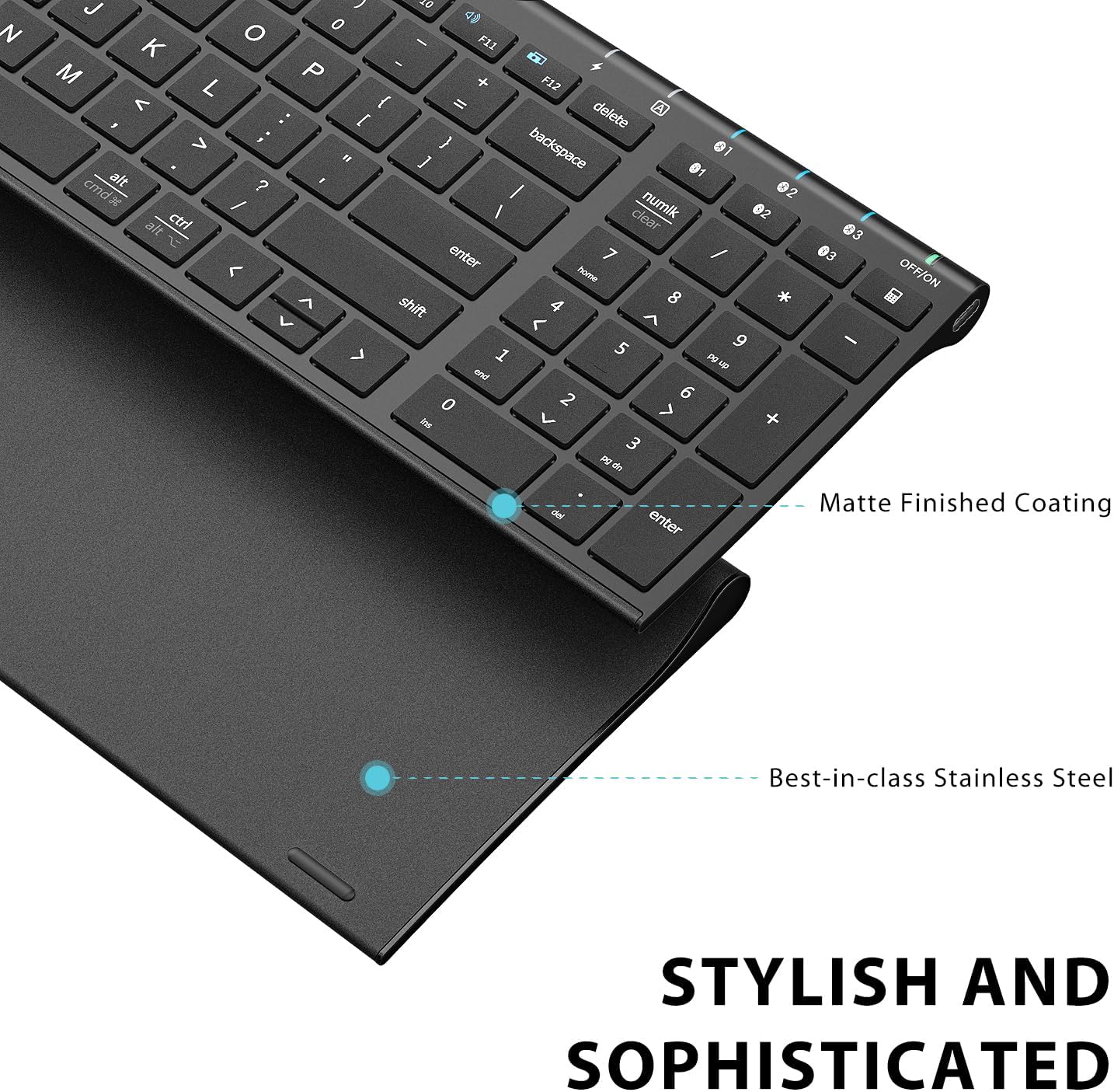 Tastatura Bluetooth 5.1 iClever IC-BK10, Fara Fir, Ultra Subtire, Reincarcabila, Multi Dispozitive, 99 Taste, USB-C, Design Ergonomic, Culoare Negru