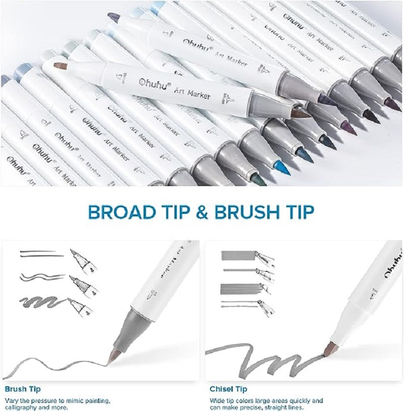 Ohuhu Honolulu Set 36 Markere, Varf Dublu Brush&Chisel, Baza Alcool, Gray Tone Y30-80401-97