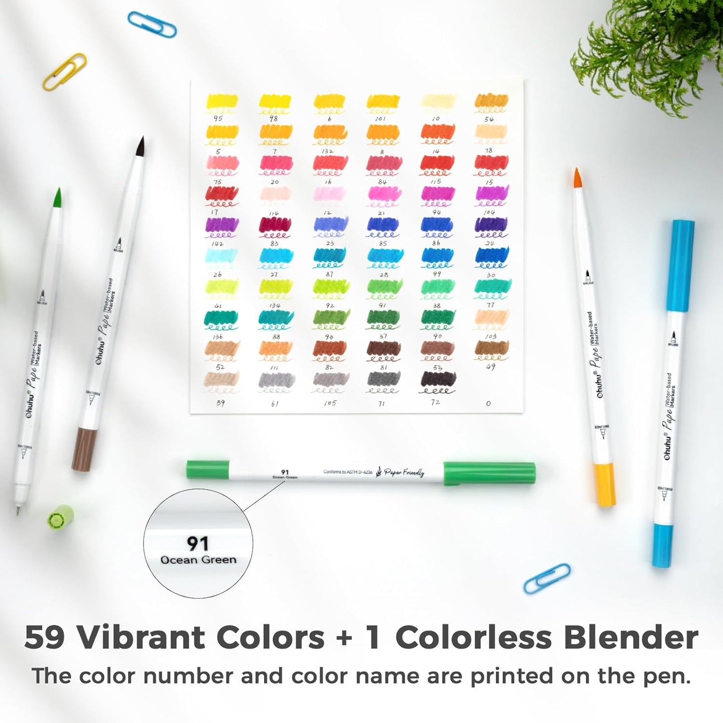 Ohuhu Set 60 Markere Ohuhu Paper Friendly, Bază Apă, Fără Peeling, Varf Dublu Brush & Fineliner, Non Toxic, Y30-80601-39