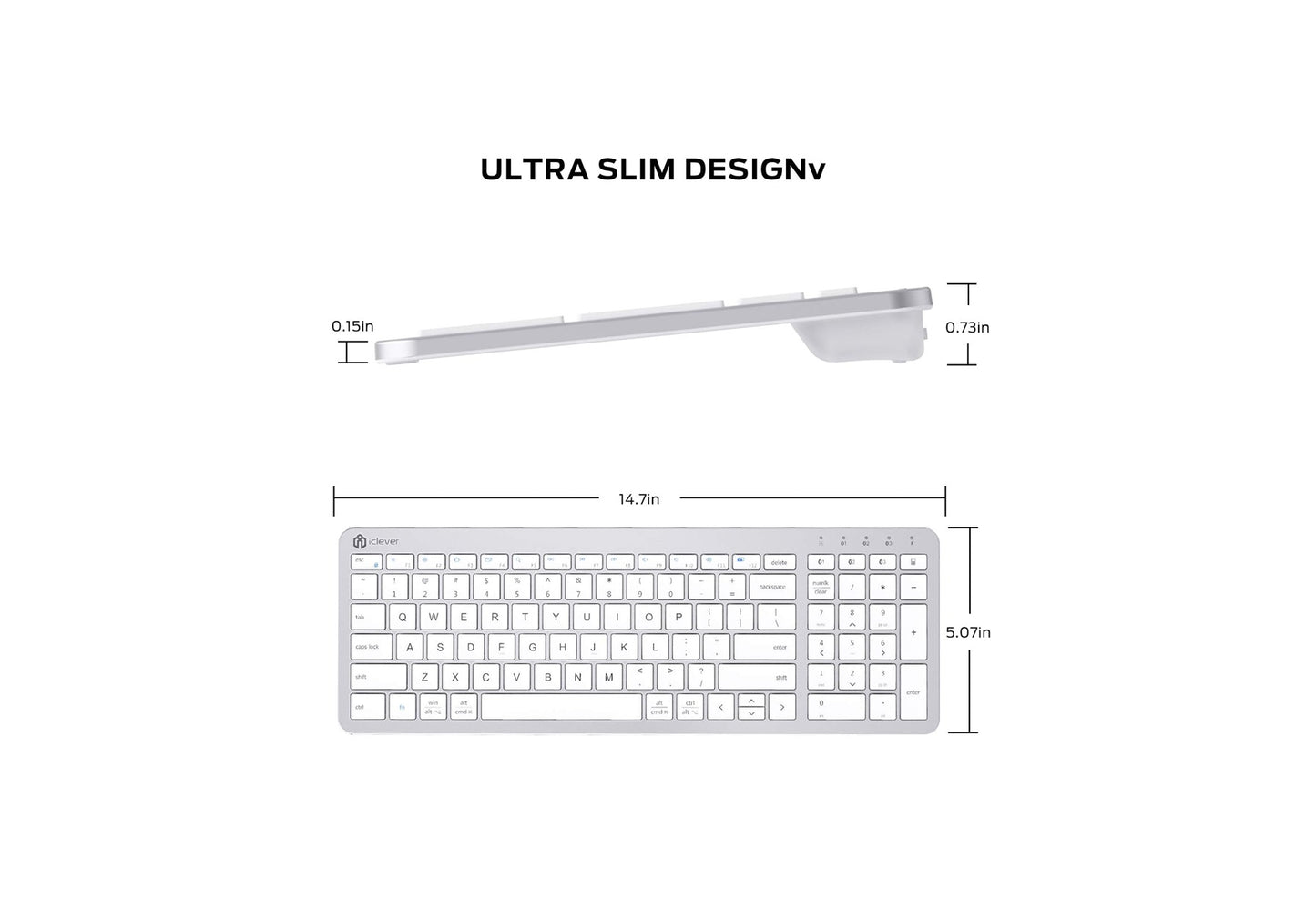 Tastatura iClever BKA26S, Bluetooth 5.1, Reincarcabila, Multi Dispozitive, Design Ergonomic, Conexiune Stabila, Incarcare Rapida, Argintiu