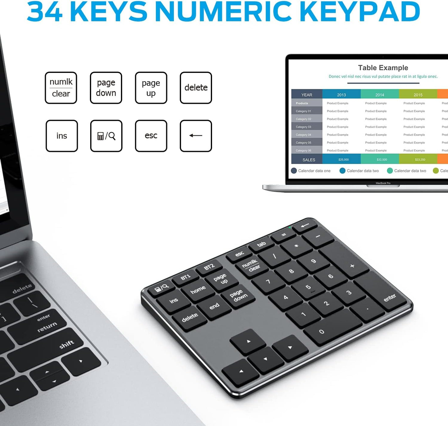 Tastatura Numerica iClever IC-KP10, Wireless, Fara Fir, Bloc Numeric Aluminiu, Reincarcabila USB-C, 34 Taste