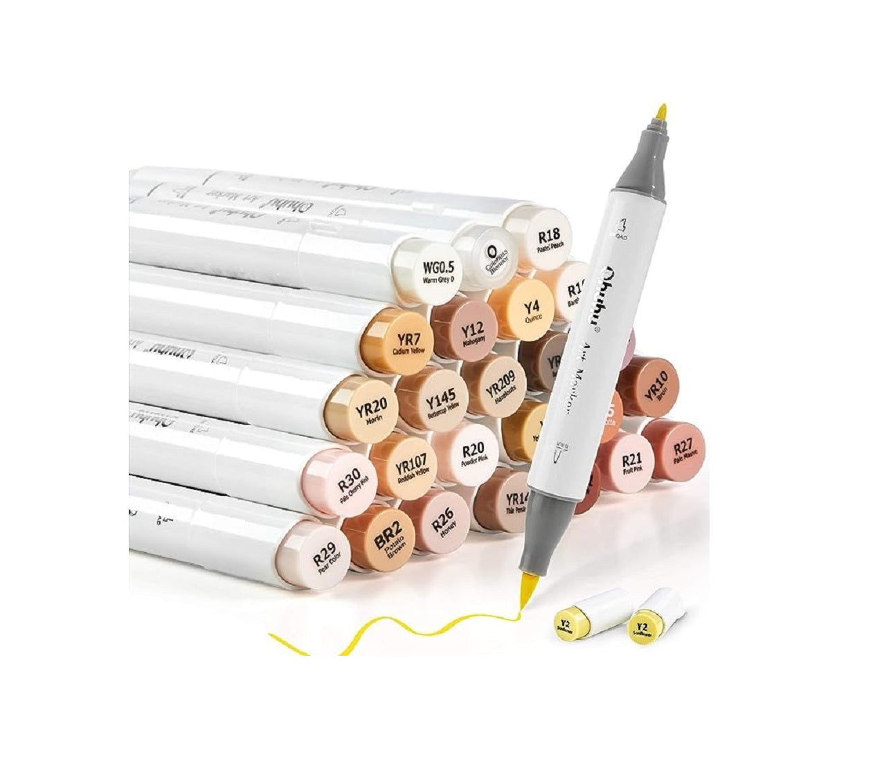 Ohuhu Honolulu B Set 24 Markere, Varf Dublu Brush & Fine, Baza Alcool, Skin Tone Y30-80400-78