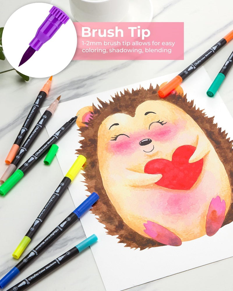 Ohuhu Maui Series Set 120 Markere, Baza Apa, Dual Tips Brush&Fineliner, Multicolor Y30-80600-40