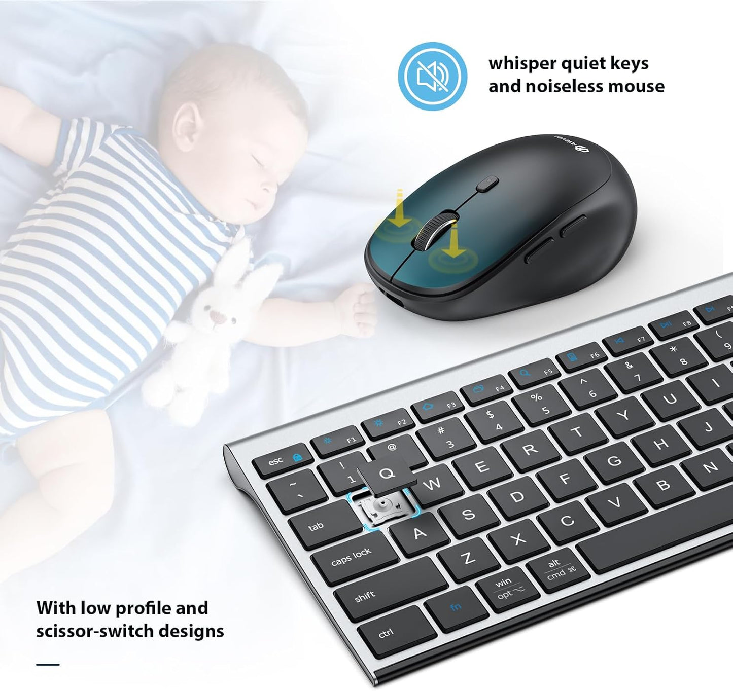 Tastatură Si Mouse iClever BK23, Bluetooth 5.1, Fără Fir, Reîncărcabilă USB-C, Cu Tastatură Numerică, Ultra-Subțire, Asociere Pana La Trei Dispozitive, Clic Silentios, Multi-OS