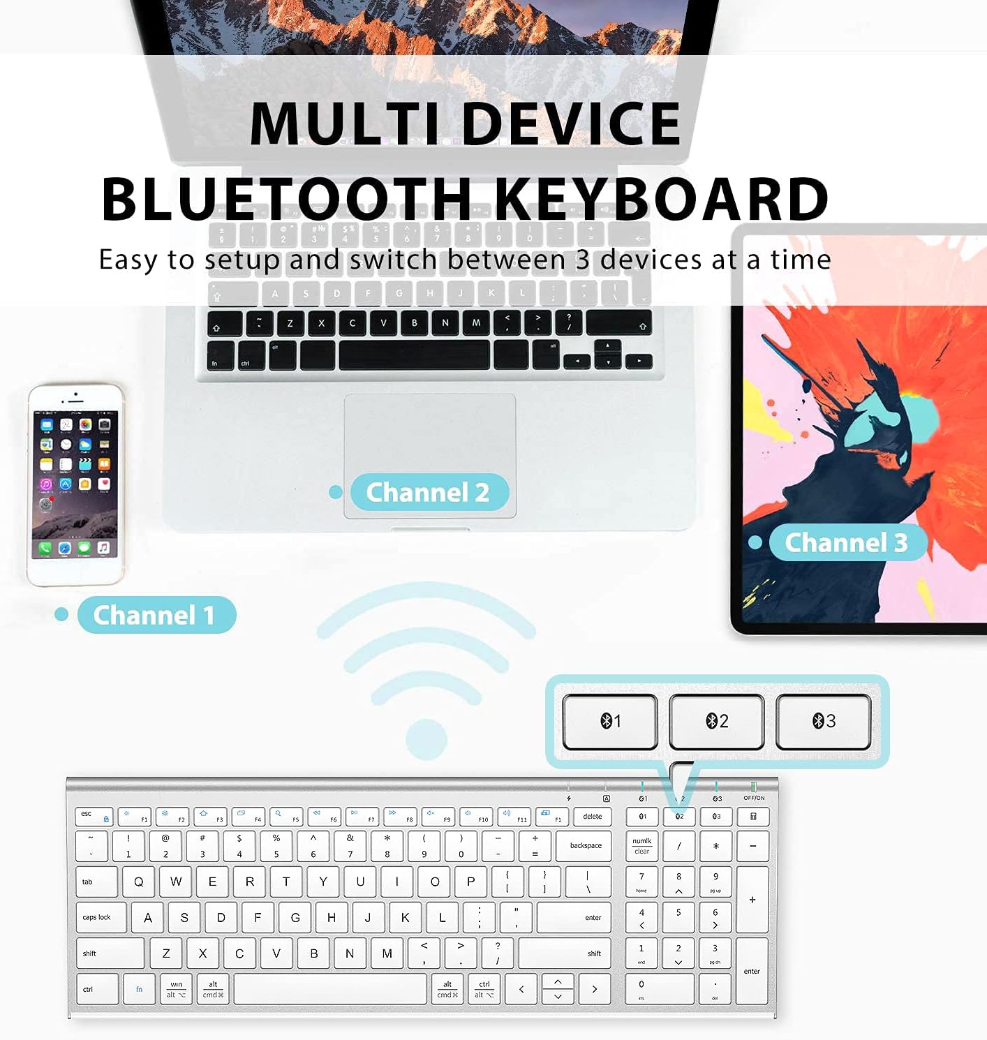 Tastatura Bluetooth 5.1 iClever IC-BK10, Fara Fir, Ultra Subtire, Reincarcabila, Multi Dispozitive, 99 Taste, USB-C, Design Ergonomic, Gri