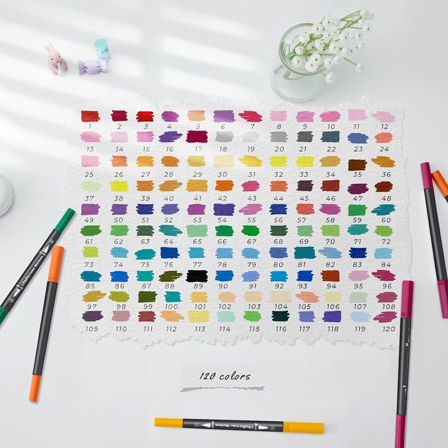 Ohuhu Maui Series Set 120 Markere, Baza Apa, Dual Tips Brush&Fineliner, Multicolor Y30-80600-40