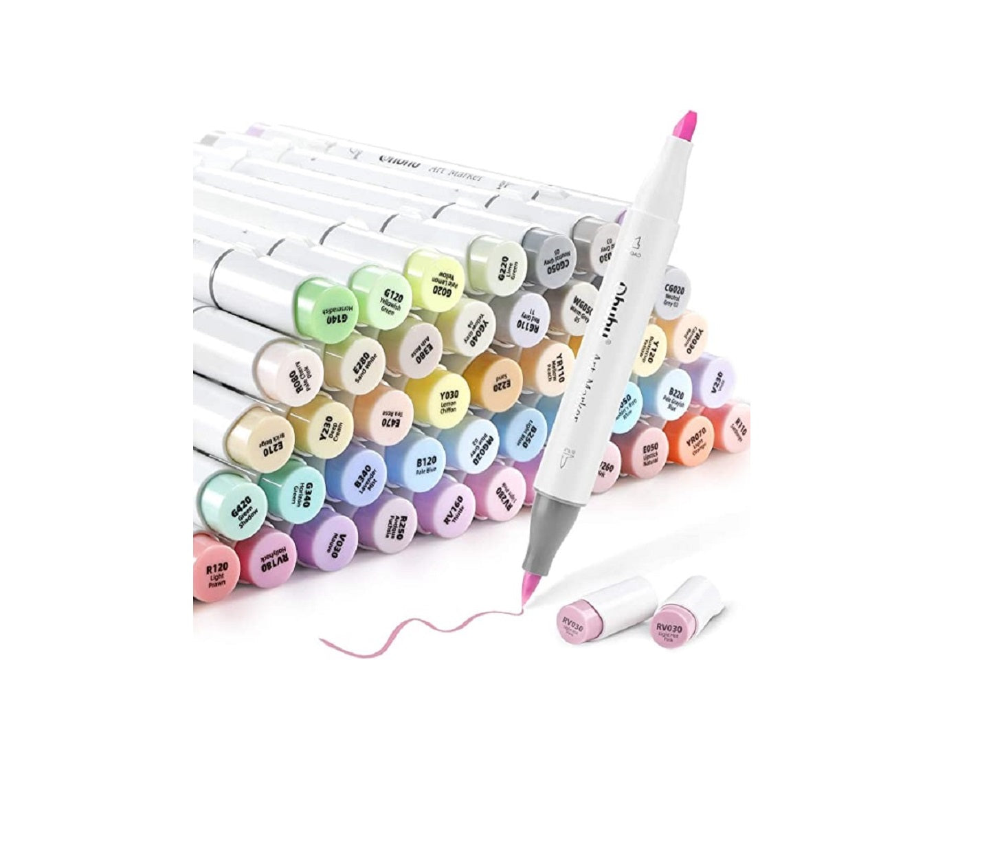 Ohuhu Honolulu Set 48 Markere, Baza Alcool, Dual Tips Brush&Chisel, Pastel Tones Y30-80400-87