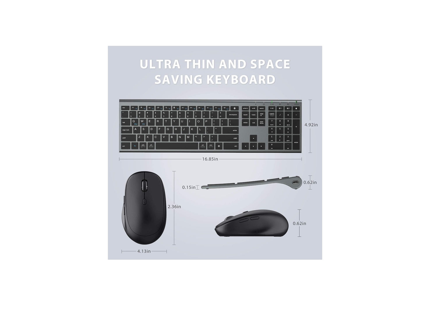 Tastatura Si Mouse Combo iClever DK03, Bluetooth 4.2 + 2.4G, Fara Fir, Ultra Subtire, Multi Dispozitive