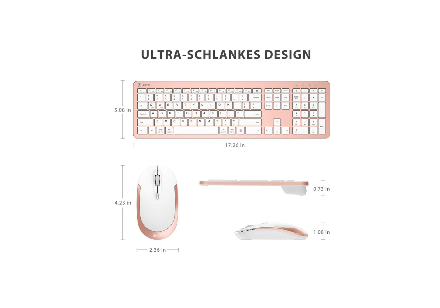 Tastatura Si Mouse Combo iClever GK08, 2.4G Wireless, Fara Fir, Reincarcabila, Design Ergonomic, Stabila, Silentioasa, DPI Reglabil 800-1200-1600, Culoare Roz