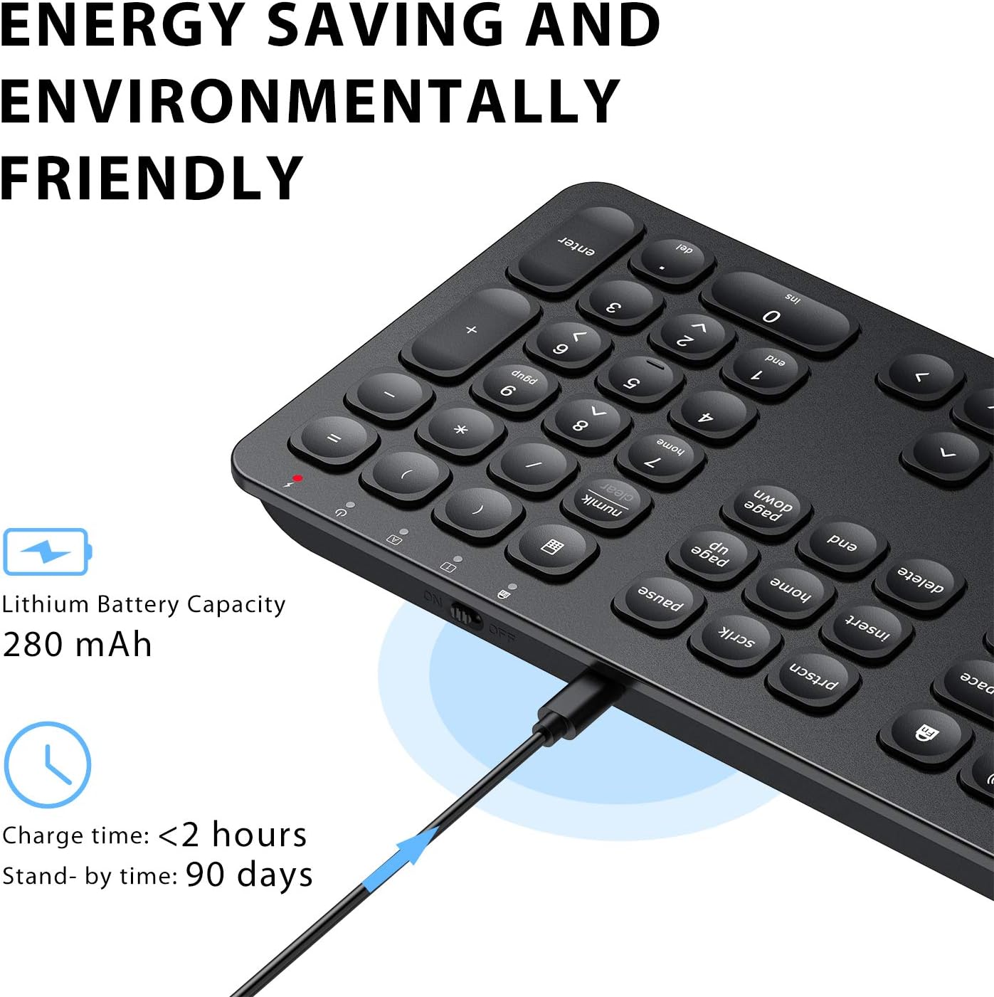Tastatura iClever GKA38B, Fara Fir 2.4G, Reincarcabila, Ergonomica, Wireless, 99 Taste, Baterie Lithium Ion, Ultra Subtire, Negru