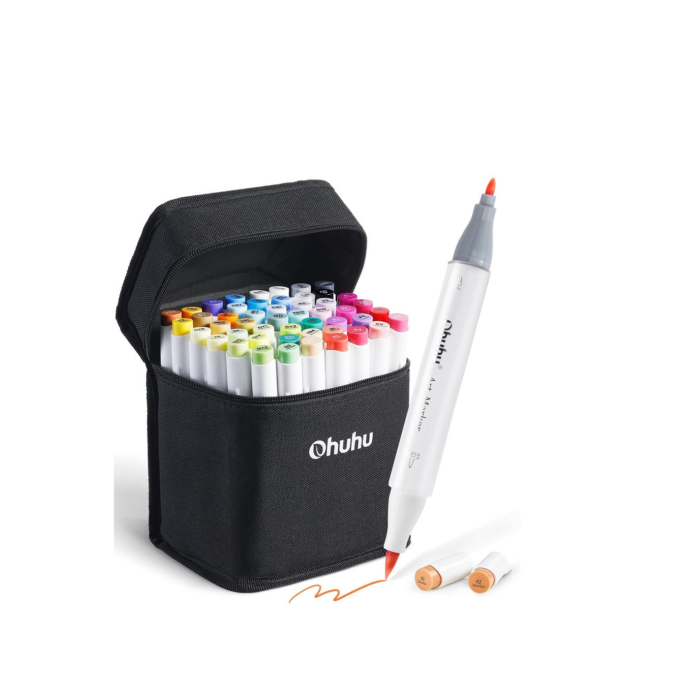 Ohuhu Honolulu B Set 48 Markere, Baza Alcool, Dual Tips Brush&Fine, Multicolor Y30-80400-40