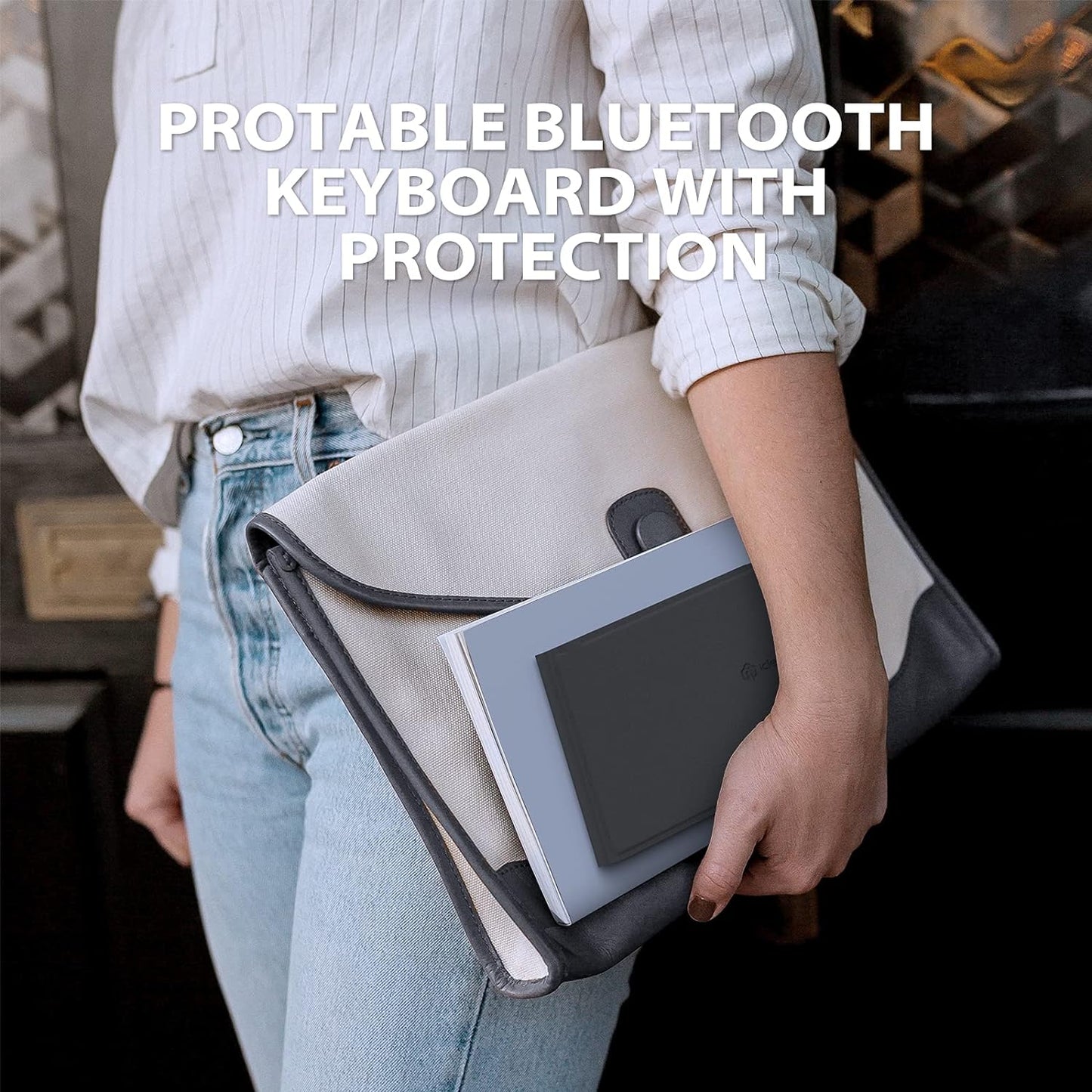 Tastatura Bluetooth 5.1 iClever BK06, Portabila, Pliabila, Fara Fir, Universala, Reincarcabila, Design Ergonomic Ultra Subtire, Suport Pentru iPhone, iPad, Smartphone, Tableta