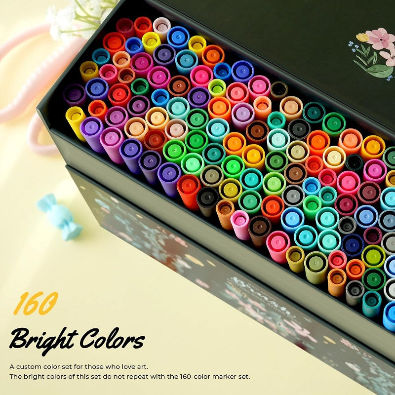 Ohuhu Maui Series Set 160 Markere, Baza Apa, Dual Tips Brush&Fineliner, Multicolor Y30-80600-45