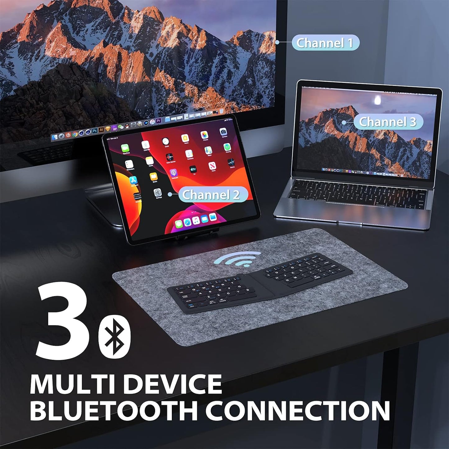 Tastatura Bluetooth 5.1 iClever BK06, Portabila, Pliabila, Fara Fir, Universala, Reincarcabila, Design Ergonomic Ultra Subtire, Suport Pentru iPhone, iPad, Smartphone, Tableta