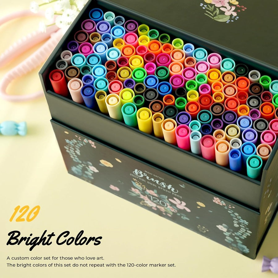 Ohuhu Maui Series Set 120 Markere, Baza Apa, Dual Tips Brush&Fineliner, Multicolor Y30-80600-40