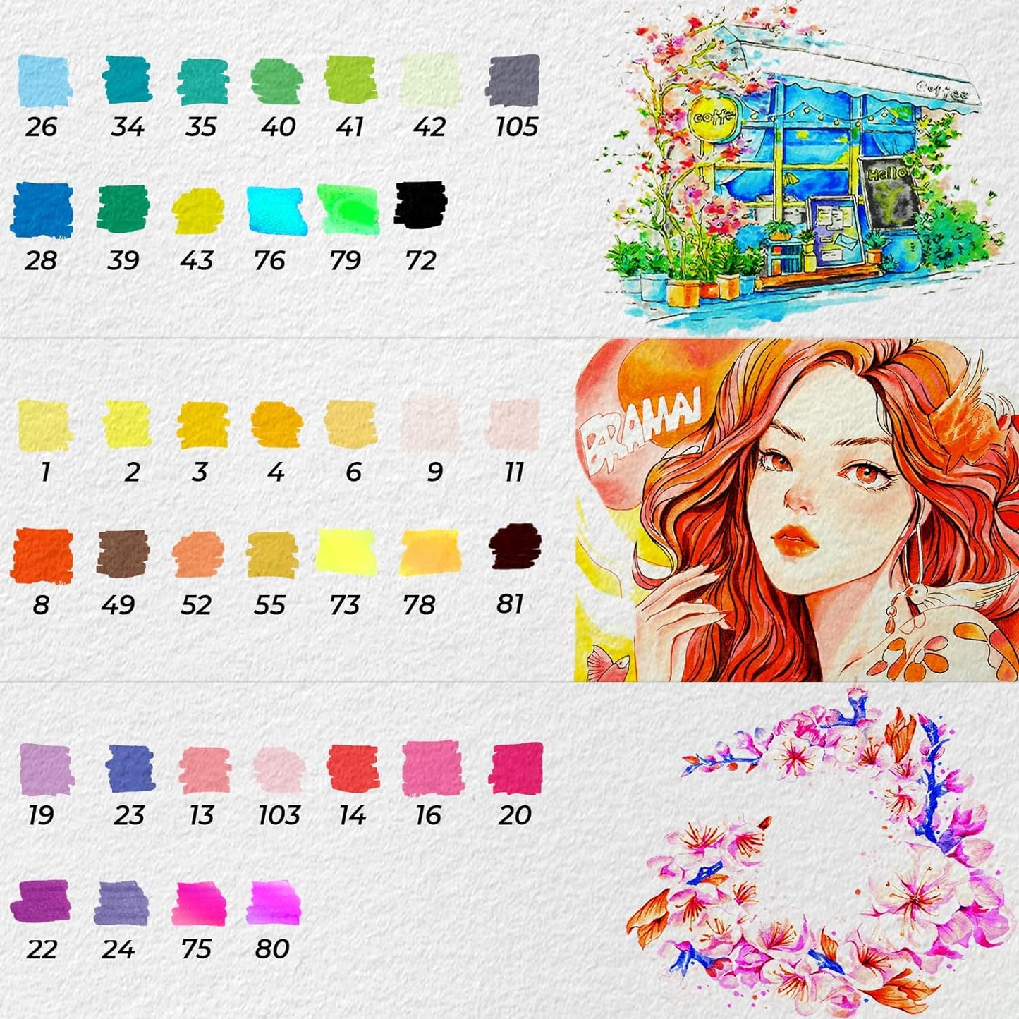 Ohuhu Set 40 Markere Ohuhu, Baza Apa, Varf Dublu, Extra Fine Si Brush, Multicolor Y30-80601-06