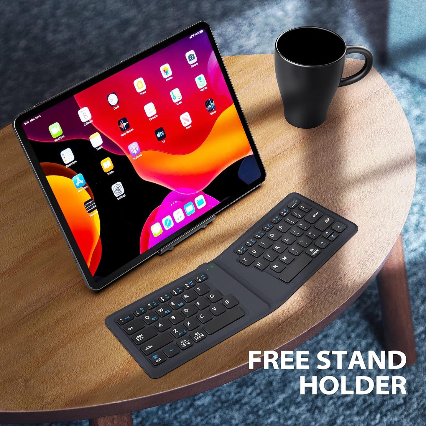 Tastatura Bluetooth 5.1 iClever BK06, Portabila, Pliabila, Fara Fir, Universala, Reincarcabila, Design Ergonomic Ultra Subtire, Suport Pentru iPhone, iPad, Smartphone, Tableta