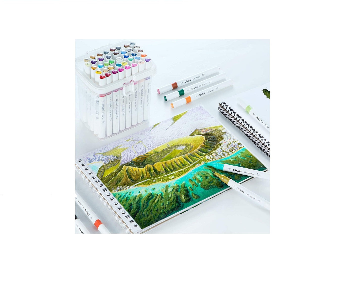 Ohuhu Set 48 Markere, Baza Alcool, Dual Tips Brush&Chisel, Multicolor Y30-80401-99
