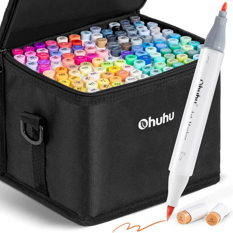 Ohuhu Honolulu B, Set 120 Markere, Baza Alcool, Dual Tips Brush&Fine, Multicolor Y30-80400-77