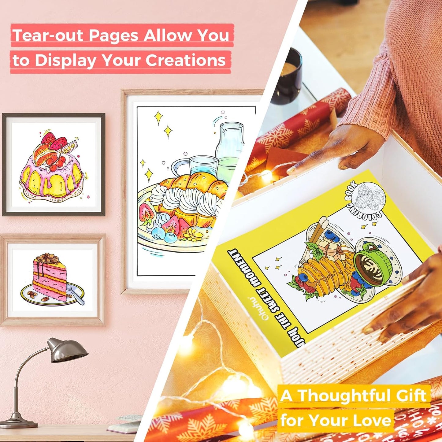 Ohuhu Carte De Colorat „Enjoy The Sweet Moment” – 40 Modele Față-Verso, Hârtie Groasă, Spirală Sus, 20x25 cm, Y44-83000-64