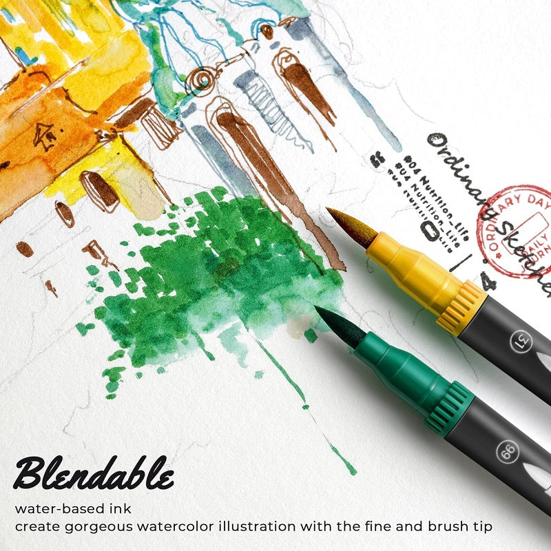 Ohuhu Maui Series Set 100 Markere, Baza Apa, Dual Tips Brush&Fineliner, Multicolor Y30-80600-39