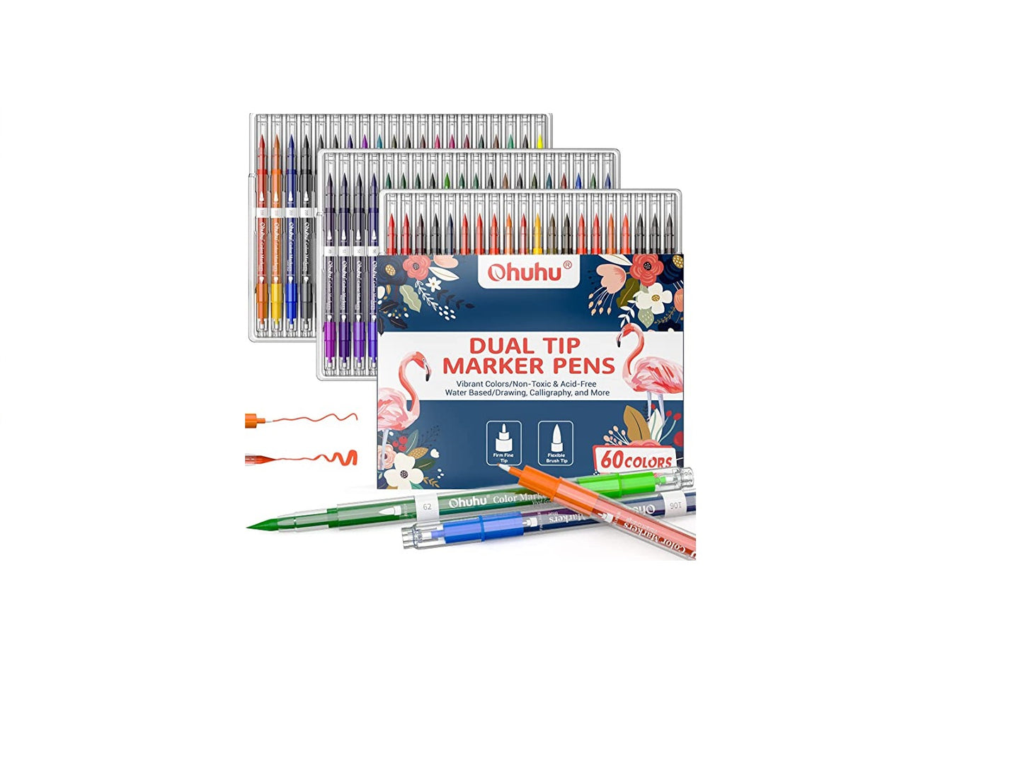 Ohuhu Set 60 Markere, Baza Apa, Dual Tips Brush&Fine, Multicolor Y30-80600-42
