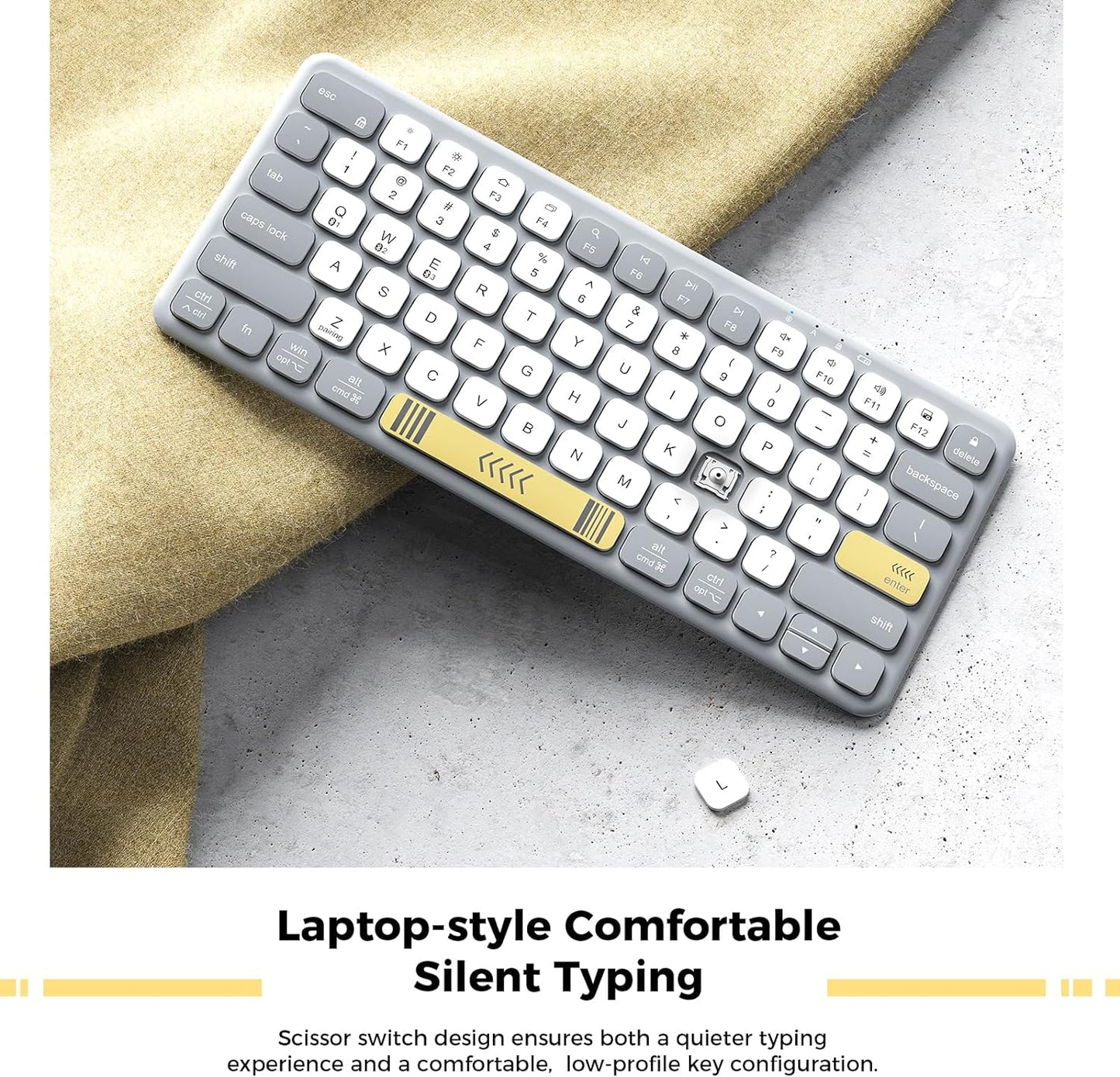 Tastatură iClever BK50, Bluetooth 5.1, USB-C, Compactă, Portabilă, Culori Vibrante, Tastare Silențioasă, Sincronizare Pana La 3 Dispozitive, Compatibilă Cu Tabletă, iPad, iPhone, Windows