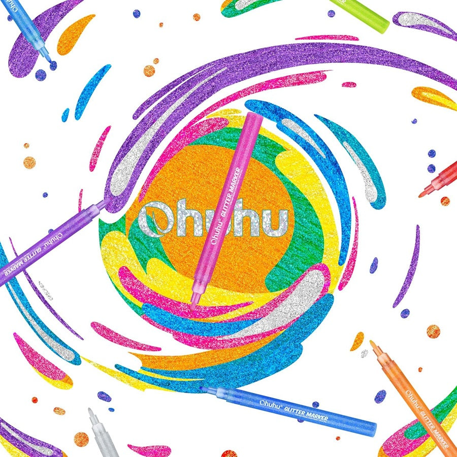 Ohuhu Set 12 Markere Glitter Metallic, Baza Apa, Multicolor Y30-80600-32