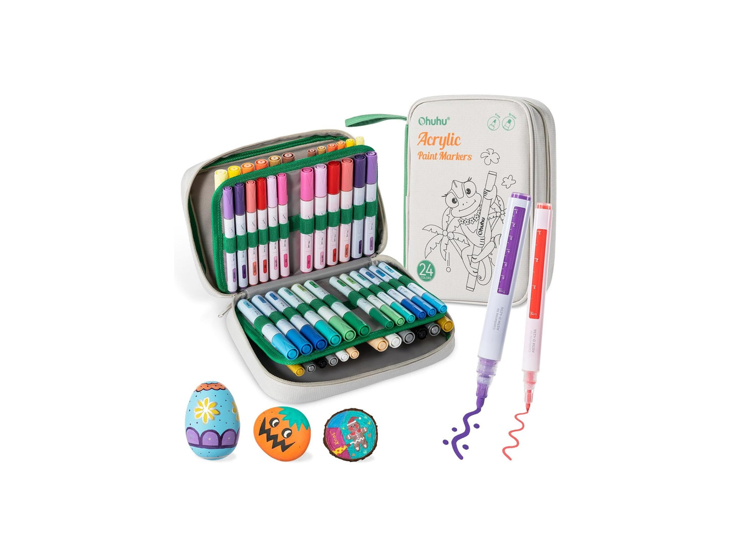 Ohuhu Set 48 Markere Vopsea Acrilica, 24 Cu Vârf Fin Si 24 Rotunde, Vârf Reversibil (Daltă Si Rotund), Pentru Pictura Pe StIclă, Ouă De Paște, Lemn, Plastic, Metal, Piatra Y30-80601-15