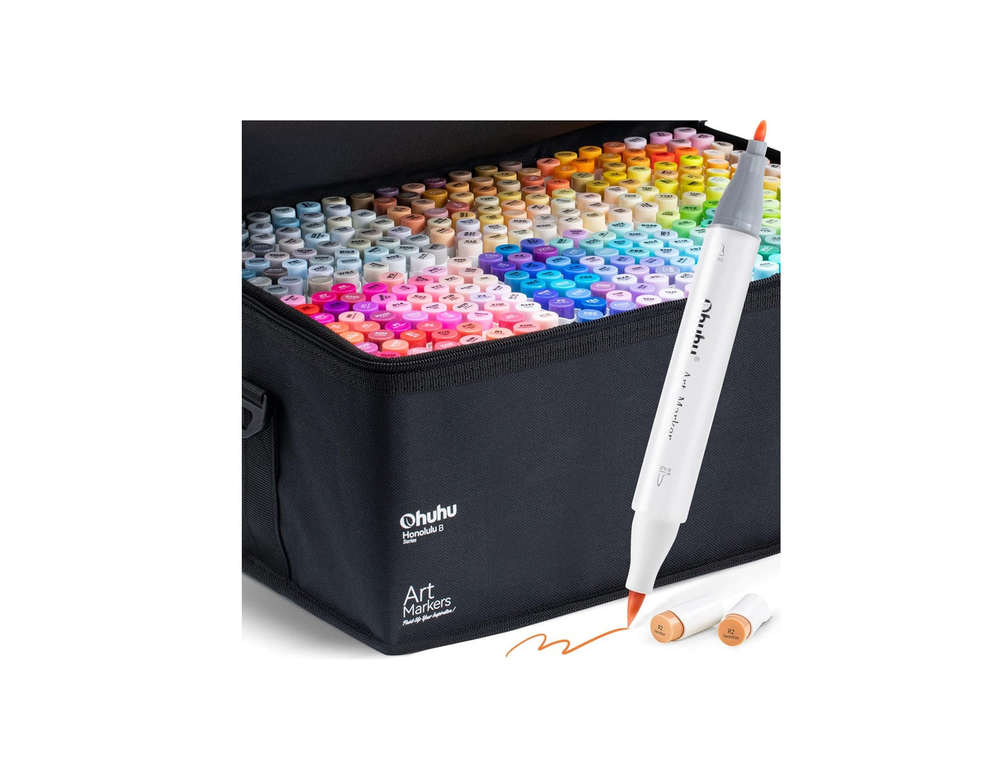 Ohuhu Honolulu Set 320 Markere, Baza Alcool, Dual Tips Brush&Fine, Multicolor Y30-80402-57