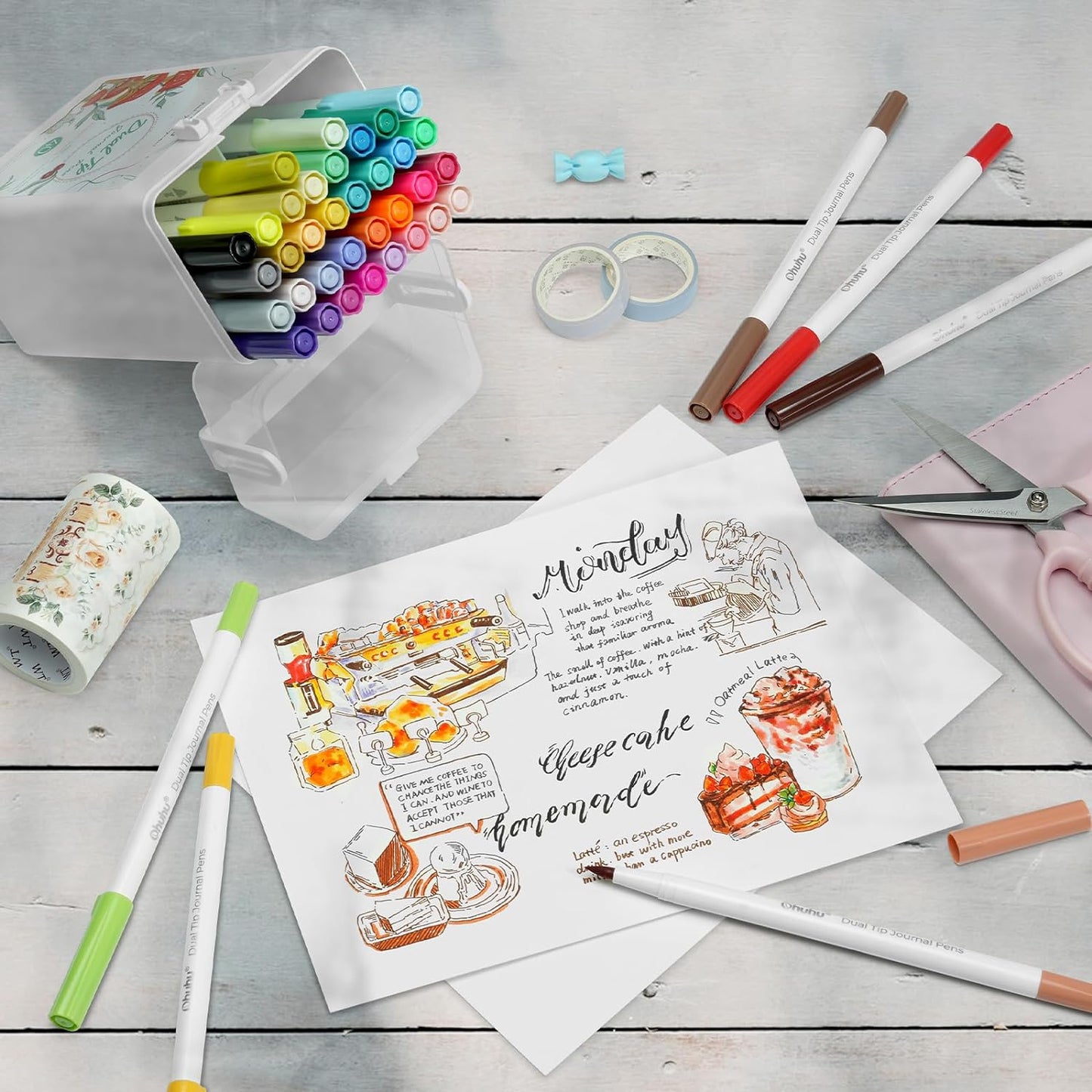 Ohuhu Set 40 Markere Ohuhu, Baza Apa, Varf Dublu, Extra Fine Si Brush, Multicolor Y30-80601-06