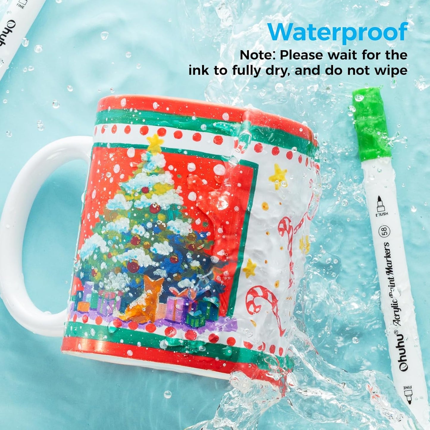 Ohuhu Set 36 Markere Acrilice, Varf Dublu, Brush si Fine, Rezervor Din Bumbac, Vopsea Cu Opacitate Ridicată Pentru Pictat Pietre, Hartie, Ouă, Lemn, Sticlă, Ceramică Y30-80601-74