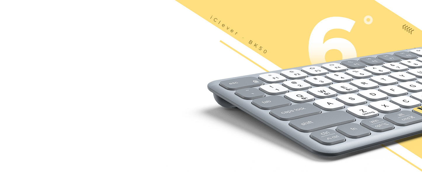 Tastatură iClever BK50, Bluetooth 5.1, USB-C, Compactă, Portabilă, Culori Vibrante, Tastare Silențioasă, Sincronizare Pana La 3 Dispozitive, Compatibilă Cu Tabletă, iPad, iPhone, Windows