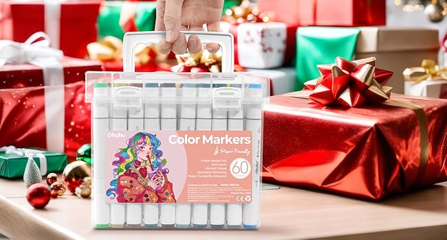 Ohuhu, Set 60 De Markere Paper-Friendly, Baza Apa, Varf Dublu Brush & Fine, Non-Toxic, Multicolor Y30-80600-65