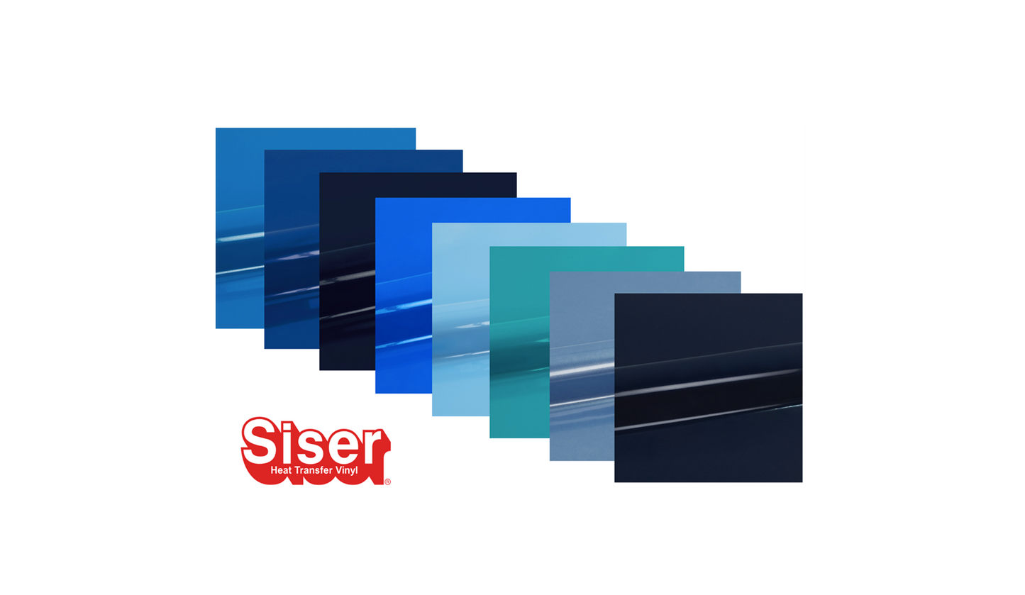 Siser EasyWeed P.S. Film HTV, Set 8 Coli A4, Tonuri Albastre