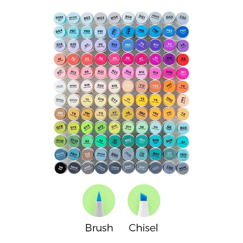 Ohuhu Honolulu Set 120 Markere, Baza Alcool, Dual Tips Brush&Chisel, Multicolor Y30-80401-96