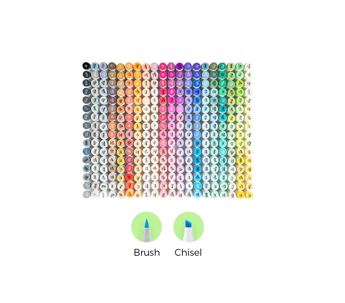 Ohuhu Honolulu Set 320 Markere, Baza Alcool, Dual Tips Brush&Chisel, Multicolor Y30-80402-45