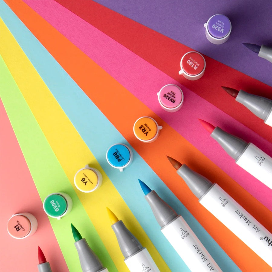 Ohuhu Honolulu Set 320 Markere, Baza Alcool, Dual Tips Brush&Chisel, Multicolor Y30-80402-45